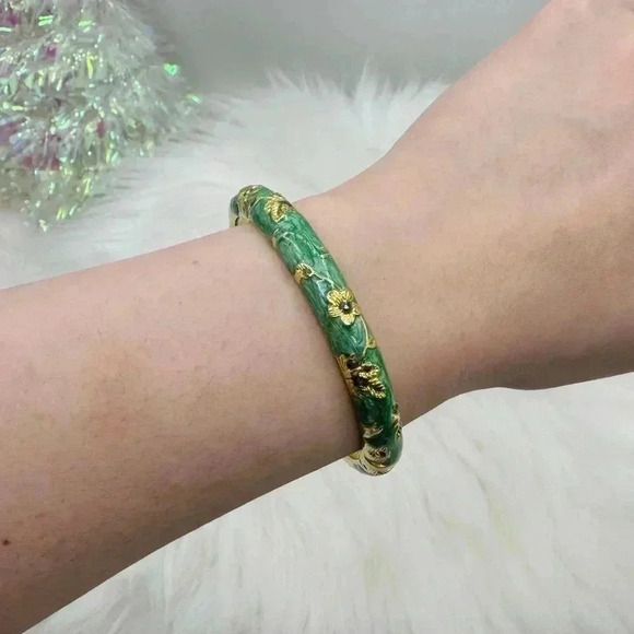 Green Flower Enamel Cloisonne Bracelet Bangle - Picture 8 of 8
